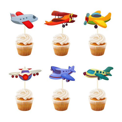 Airplane Cupcake Topper, 12 pcs Plane Birthday Party Decorations Supplies for kids, Baby Shower Favors, Aircraft Sign