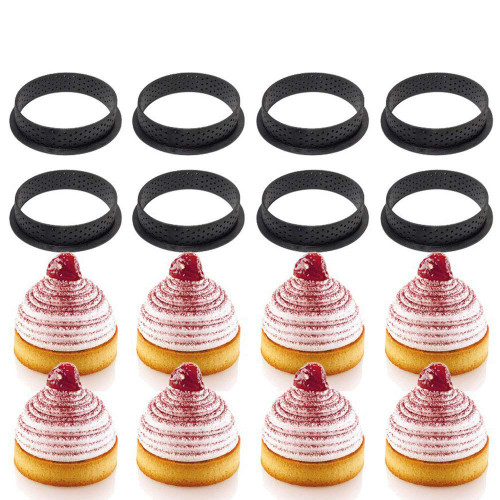 8pcs Round Shape Cake Mold Mousse Circle Tart Ring Round Cake Molds Cake Rings Mousse Mold Cake DIY Baking Mould Tool Perforated Ring Non Stick Bakeware
