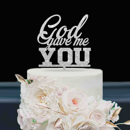 KISKISTONITE God Gave Me You Rustic Wedding Cake Toppers | Glitter Silver