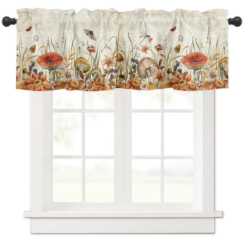 Meet 1998 Valance Curtains for Kitchen Windows Fall Mushroom Butterfly Short Valances Window Treatment Rod Pocket Valance for Bedroom Bathroom Laundry Room 42x12 inch, 1 Panel