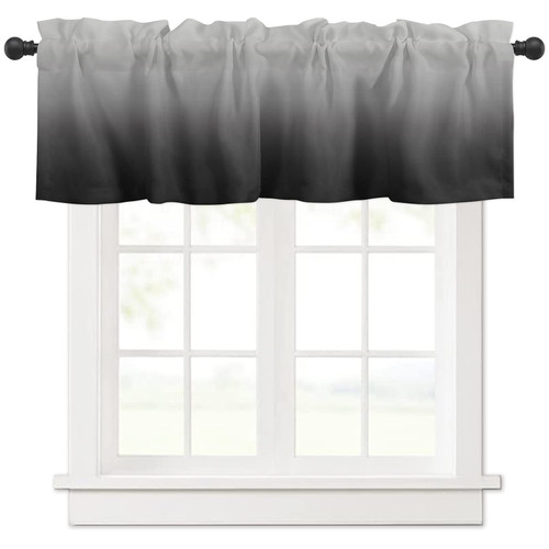 Zadaling Valance Curtain for Kitchen, Ombre Black Grey Window Valance for Living Room Scroll,Rod Pocket Valances for Bedroom Decor,Window Treatment Valance 1 Panel 12" x 42"