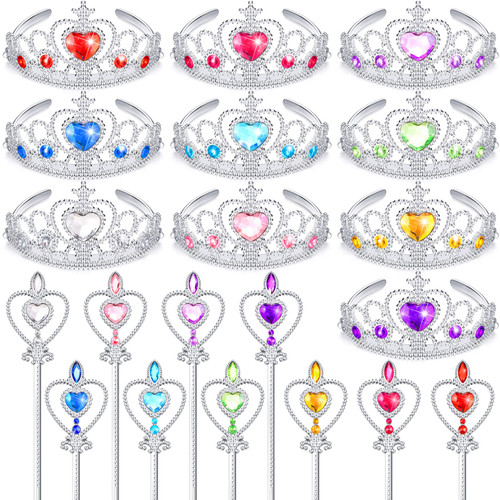 20 Pcs Dress Up Tiara Crown Set Princess Costume Party Accessories, Princess Crown for Girls Fairy Princess Tiara Plastic Crown and Wand Birthday Party Favors, 10 Colors 20 Pcs Dress Up Tiara Crown Set Princess Costume Party Accessories, Princess Crown for Girls Fairy Princess Tiara Plastic Crown and Wand Birthday Party Favors, 10 Colors