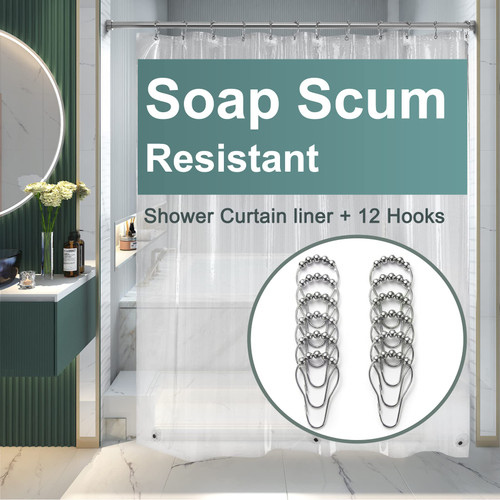 AmazerBath Clear Shower Curtain Liner, 72x72 Plastic Shower Liner with 12 Shower Curtain Hooks, Waterproof Shower Curtain Liner, Cute Shower Curtains for Bathroom with Magnets and 12 Grommet Holes AmazerBath Clear Shower Curtain Liner, 72x72 Plastic Shower Liner with 12 Shower Curtain Hooks, Waterproof Shower Curtain Liner, Cute Shower Curtains for Bathroom with Magnets and 12 Grommet Holes