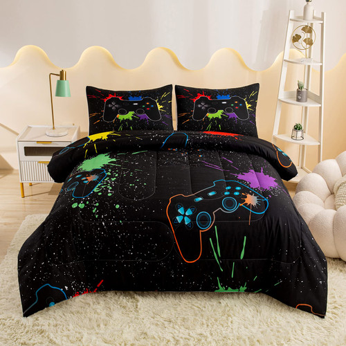 Gamer Comforter Sets for Boys, Boys Bedding Set Twin, Boys Gamer Bedding Set, Kids Bedding Sets for Boys Teen, 2 Pieces Microfiber Game Bed Set (1 Gamer Comforter +1Pillowcase)