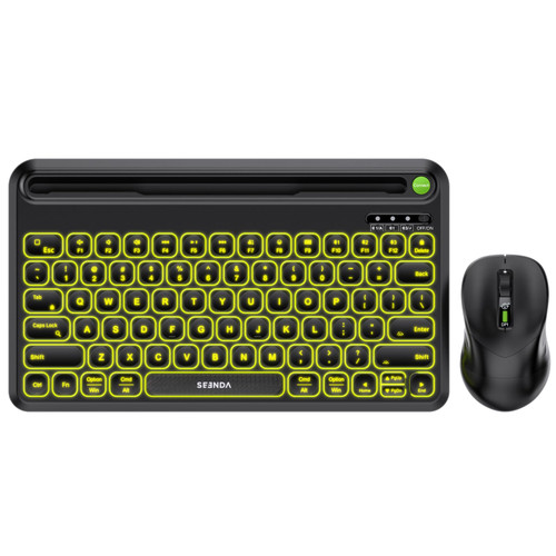 Seenda Bluetooth Keyboard and Mouse Set, Rechargeable Wireless Backlit Keyboard & Mouse with Tablet/Phone Holder for PC/Laptop/iPad/MacBook Air/Pro, Compatible with Windows/Android/iOS/Mac OS, Black