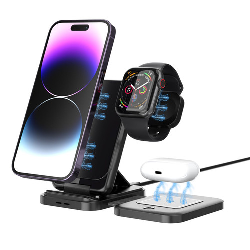 Criacr 3 in 1 Foldable Wireless Charger, Travel 3 in 1 Charging Station for Multple Devices for iPhone 14/13/12 Series, AirPods, iWatch