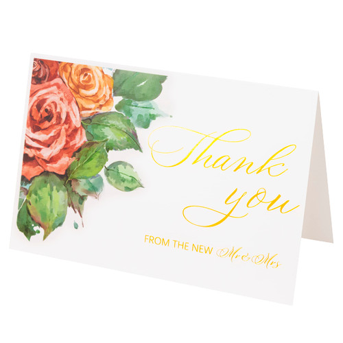 Crisky 50 Pack Thank You Greeting Cards With Envelope Floral Gold Foil Thank You from The New Mr and Mrs Cards for Wedding