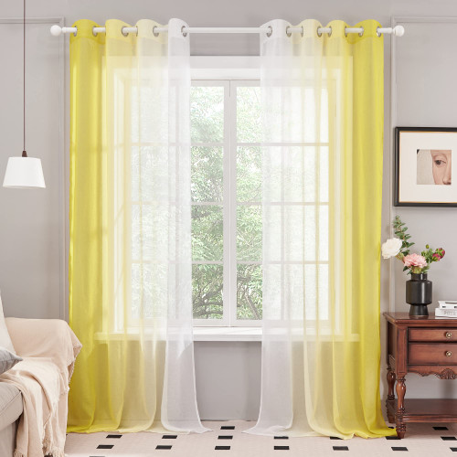Deconovo Gradient Yellow Sheer Curtains, 52x84 Inch, Grommet Semi Voile Ombre Drapes for Bedroom and Living Room, Set of 2 Panels, Yellow