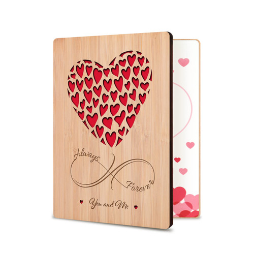 SteadStyle Wedding Anniversary Card for Husband Wife, Heart Valentines Day Greeting Cards for Her Him, Handmade with Real Bamboo Wood Birthday Cards for Her, Him, Girlfriend, Boyfriend, Wife, Husband