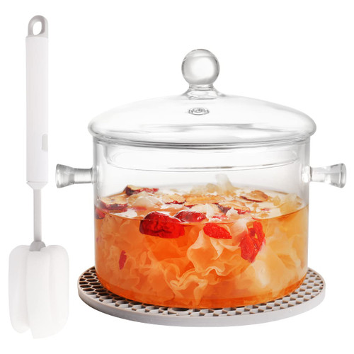 Clear Glass Pot Set for Cooking On Stove - 1.3l/45 Fl Oz Glass Cookware Simmer Pot for Safe for Pasta Noodle, Soup, Milk, Baby Food