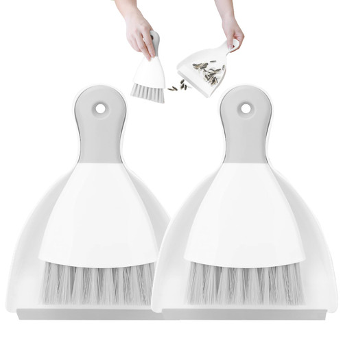 BUJIATANG Small Broom and Dustpan Set 2PCS/Set Mini Handheld Dust Pan Set Portable Cleaning Brush and Dustpan Combo with Bamboo Handle