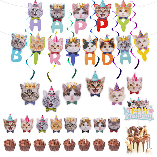 17pcs Cat Birthday Decorations, Cat Party Banner Cat Hanging Swirl Decorations Banner Cat Happy Birthday Cake Cupcake Toppers for Birthday Party Theme Party (Cute Style) 17pcs Cat Birthday Decorations, Cat Party Banner Cat Hanging Swirl Decorations Banner Cat Happy Birthday Cake Cupcake Toppers for Birthday Party Theme Party (Cute Style)