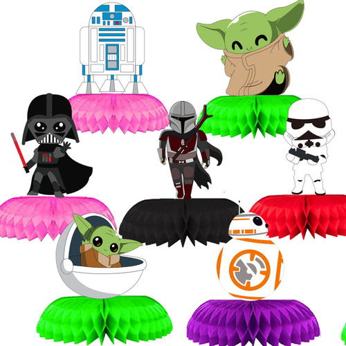 7PCS Honeycomb Centerpieces for Star Cool Wars Birthday Party Supplies, Cupcake toppers Cake Topper Party Favor for Party Decoration, Table Topper for Star Cool Wars Birthday Party Photo Booth Props for Kids