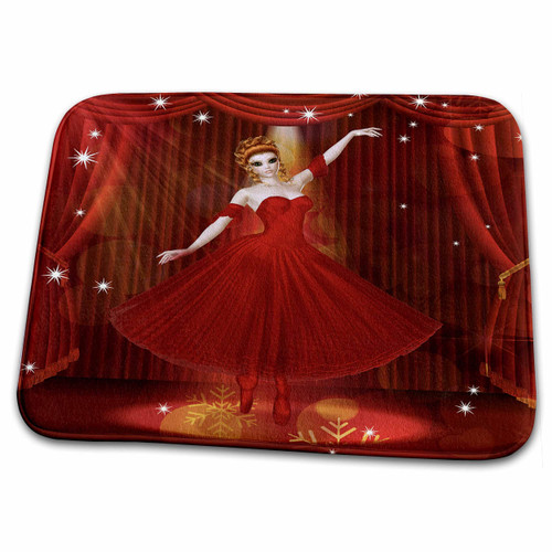 3dRose Ballerina on Stage with Red Theater Curtain Spot Light and... - Dish Drying Mats (ddm-173236-1)