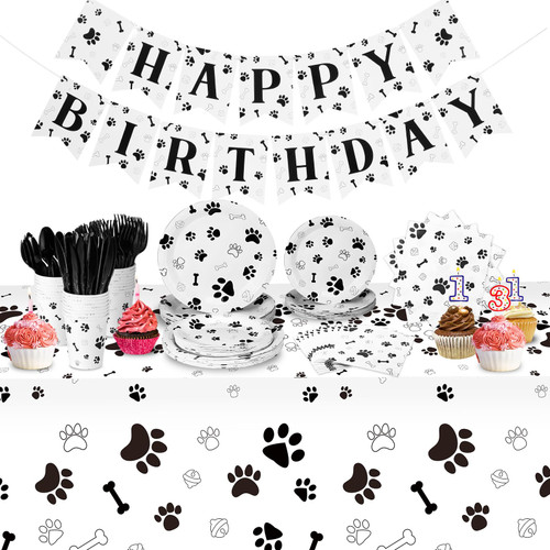 Tanlade 171 Pieces Dog Paw Pattern Birthday Party Supplies Set Includes 7" and 9" Plates Cup Napkins Forks Knives Spoon 2 Tablecloth Banner for Puppy Theme Birthday Party Decorations Tanlade 171 Pieces Dog Paw Pattern Birthday Party Supplies Set Includes 7" and 9" Plates Cup Napkins Forks Knives Spoon 2 Tablecloth Banner for Puppy Theme Birthday Party Decorations