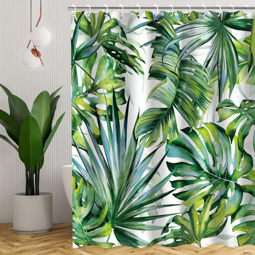 LIVILAN Tropical Shower Curtain, Green Shower Curtain, Plant Shower Curtain, Leaf Shower Curtain, Botanical Shower Curtain Set with 12 Hooks, Jungle Shower Curtain for Bathroom Curtain Decor, 72"X84"
