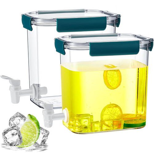 Irenare 2 Pcs Plastic Drink Dispenser with Spigot Beverage Dispenser with Lock Lid Iced Juice Lemonade Dispenser Liquid Dispenser Water Container for Fridge Bar Party Iced Tea (Green,1 Gallon)