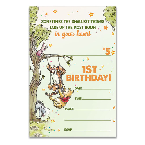 Dolimifa Classic Winnie the Pooh 1st Birthday Invitations Fill in Style Vintage Pooh Bear First Birthday Invites Boy Girl, 20 count With Envelopes