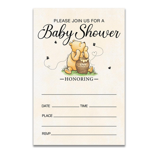Dolimifa Classic Winnie the Pooh Themed Baby Shower Invitations Fill in Style Honey Pooh Bear Baby Shower Gender Neutral Invites, 20 Count With Envelopes