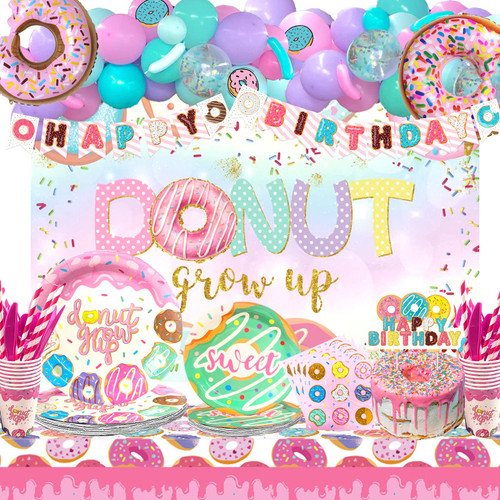 196 PCs Donut Themed Party Supplies, Hombae Donut Grow Up Birthday Party Supplies Decorations for Girl Backdrop Balloon Garland Banner Tablecloth Cake Topper Plate Napkin Cup Straw Knife Fork Spoon 196 PCs Donut Themed Party Supplies, Hombae Donut Grow Up Birthday Party Supplies Decorations for Girl Backdrop Balloon Garland Banner Tablecloth Cake Topper Plate Napkin Cup Straw Knife Fork Spoon
