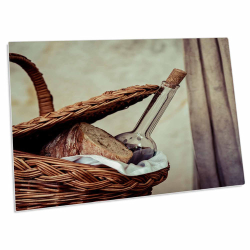 3dRose Still-Life with a Bottle of red Wine and a loaf of... - Desk Pad Place Mats (dpd-308110-1)