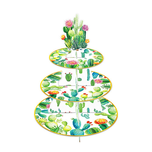 CC HOME Succulent Cactus Cupcake Stand 3 Tier Succulent Cactus Party Supplies Cake Stand for Kids Birthday Party Decorations