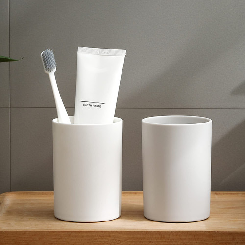 Bathroom Tumbler Cup 10.5oz Reusable Unbreakable Toothbrush Cup 300ml Mouthwash Cups Plastic Easy to Clean Bathroom Cup Toothbrush Holder Adequate for Your Bathroom (PP 2PCS, Grey)