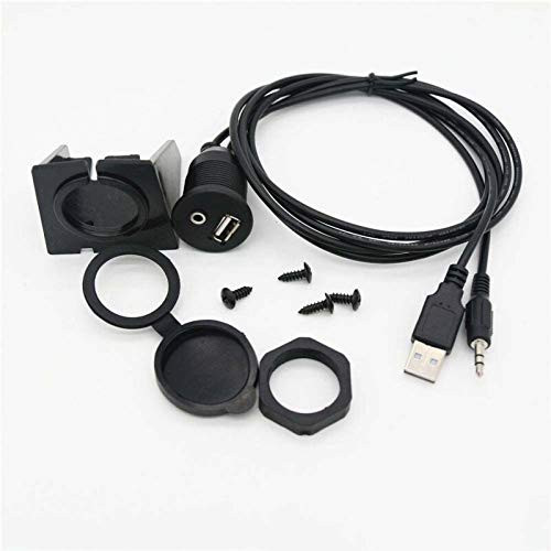 Davitu Cables, Adapters & Sockets - Car Dashboard Moto Flush Mount Panel USB 2.0 3.5mm M/F AUX Lead Extension Cable For Motocycle Car