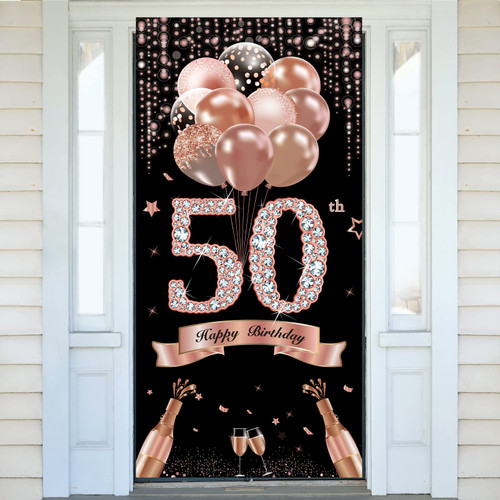 50th Birthday Door Banner Decorations for Women, Rose Gold Happy 50 Birthday Door Cover Sign Party Supplies, Fifty Year Old Bday Photo Props Decor for Outdoor Indoor 50th Birthday Door Banner Decorations for Women, Rose Gold Happy 50 Birthday Door Cover Sign Party Supplies, Fifty Year Old Bday Photo Props Decor for Outdoor Indoor