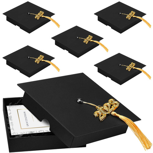 6 Pcs 2023 Graduation Cap Box Cards Box Grad Hat Box Graduation Gift Box with Gold Tassel Black College Graduate Box Graduation Gifts Card Holder Box for Ceremony Graduation Party Supplies Decorations