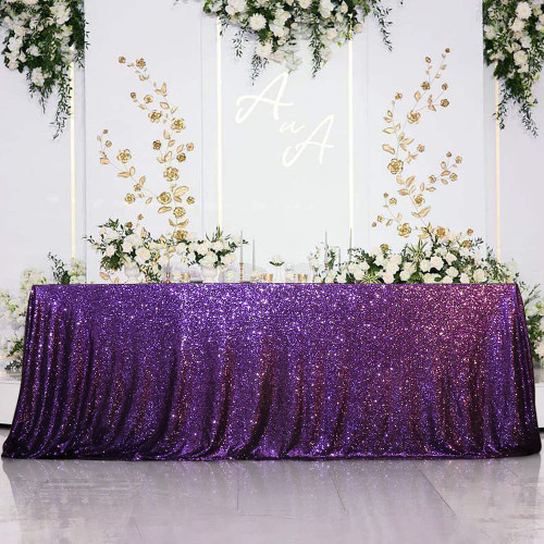 Eternal Beauty Sequin Tablecloth, Rectangular Sequin Table Cloth for Party, Cake Dessert Sparkly Sequin Overlay (Purple, 90x132-inch)