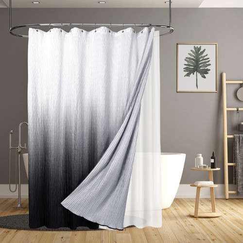 Eastern Black Ombre Shower Curtain, Textured Fabric Waterproof Shower Curtain Liner with 12 Hooks, Black and White Shower Curtains for Bathroom, 72 x 72 inches Eastern Black Ombre Shower Curtain, Textured Fabric Waterproof Shower Curtain Liner with 12 Hooks, Black and White Shower Curtains for Bathroom, 72 x 72 inches