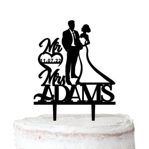 Acrylic Personalized Wedding Cake Toppers Bride And Groom Custom Mr & Mrs Black Silhouette Cake Topper Figurines Cake Decoration Topper for Bridal Shower Engagement Anniversary_614