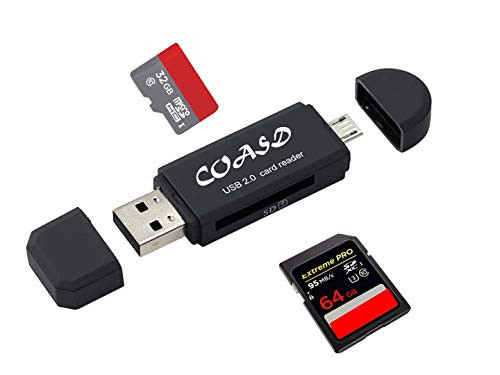 COASD SD Card Reader/SD Card Adapter SD/Micro SD Card Reader/Micro OTG/USB 2.0 Multi-Function Card Reader/Writer for PC & Laptop & Smart Phones & Tablets-Black