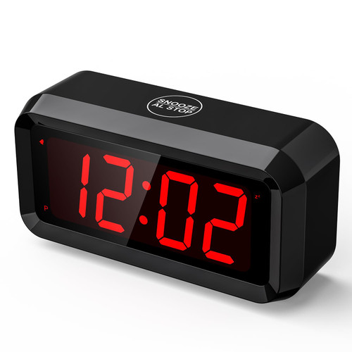 Alarm Clock,Digital Alarm Clock for Bedrooms,Battery Operated Clock,Adjustable 3 Brightness,1.2 inch LED Time Display, 12/24Hr, Cordless,Snooze,Loud Digital Clock for Heavy Sleepers Adults,Kid (Black)