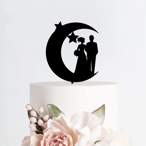 Acrylic Personalized Wedding Cake Toppers Moon Star Bride And Groom Black Cake Topper Figures Cake Decoration Party Supplies for Wedding Top Engagement Anniversary style324