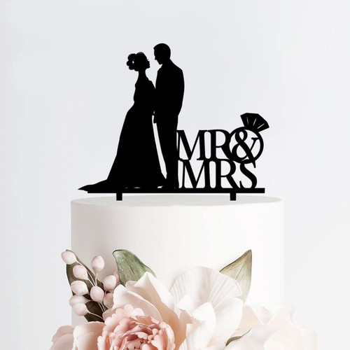 Acrylic Personalized Wedding Cake Toppers Bride And Groom Mr & Mrs Black Cake Topper Funny Cursive Cake Decoration Topper for Bridal Shower Engagement Anniversary style760