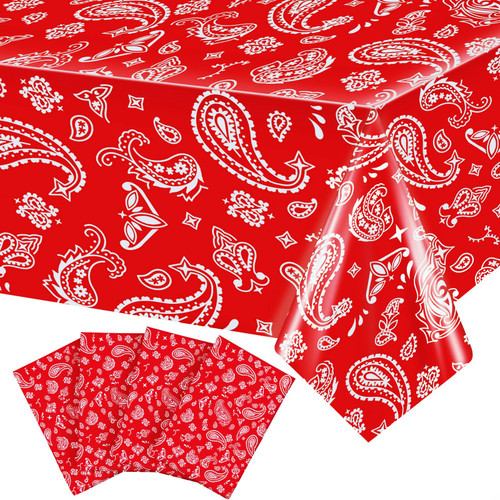 4 Pack Western Party Tablecloth Paisley Bandana Table Cover Plastic Rectangle Tablecloth for Western Cowboy Party Themed Party Decorations, 54 x 108 Inch (Red) 4 Pack Western Party Tablecloth Paisley Bandana Table Cover Plastic Rectangle Tablecloth for Western Cowboy Party Themed Party Decorations, 54 x 108 Inch (Red)
