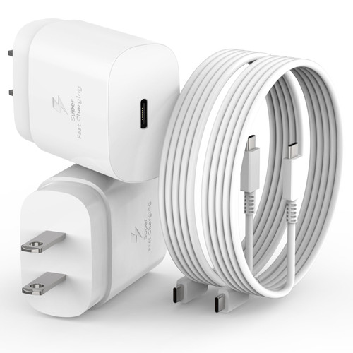 USB C Charger, 25W Super Fast Charger Type C Wall Charger Fast Charging for Samsung Galaxy S23 Ultra/S23/S23+/S22/S22 Ultra/S22+/S21 Ultra/S20 Ultra/Note 20 with 5FT C Charger Cable (2 Pack, White)