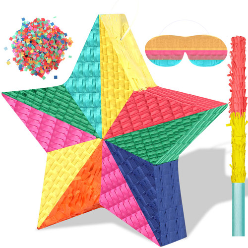 Harrycle Mexican Star Pinata with Stick Blindfold Confetti Handmade Festive Rainbow Star Pinatas Mexican Themed Decorations for Kids Birthday Baby Shower Taco Fiestas Party, 13.8 x 13 x 3 Inch Harrycle Mexican Star Pinata with Stick Blindfold Confetti Handmade Festive Rainbow Star Pinatas Mexican Themed Decorations for Kids Birthday Baby Shower Taco Fiestas Party, 13.8 x 13 x 3 Inch