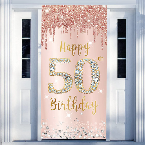 Happy 50th Birthday Door Banner Decorations for Women, Pink Rose Gold 50 Birthday Party Door Cover Sign Backdrop Supplies, Fifty Year Old Birthday Poster Background Photo Booth Props Decor Happy 50th Birthday Door Banner Decorations for Women, Pink Rose Gold 50 Birthday Party Door Cover Sign Backdrop Supplies, Fifty Year Old Birthday Poster Background Photo Booth Props Decor
