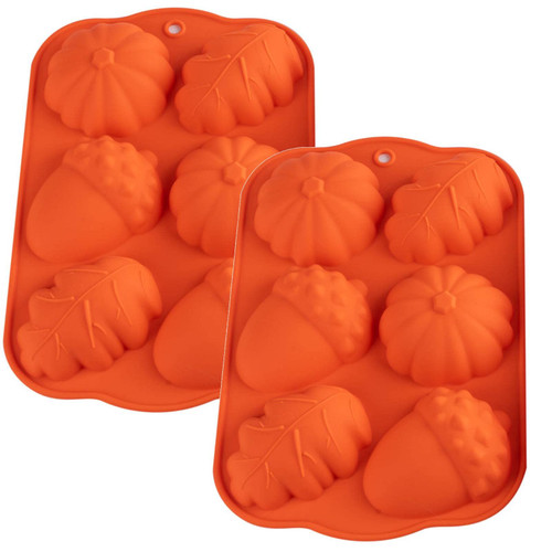 Fall Baking Molds Silicone Pumpkin Mold, 2 Pack Leaves Mold Fall Muffin Cakelet Pan Thanksgiving Cake Mold for Cupcake Chocolate Candy Baking Autumn Cake Decoration Fondant