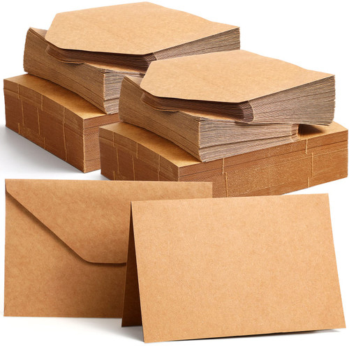 200 Set Blank Kraft Cards and Envelopes Brown Printable Postcards Folded Card Stock Kraft Greeting Cards for DIY Greeting Card Wedding Business Invitations Bridal Shower Birthday Occasion (5 x 7 Inch)