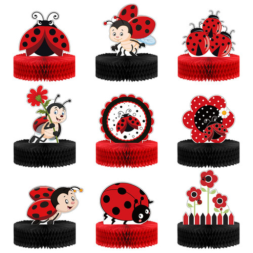 9 Pieces Ladybug Party Honeycomb Centerpieces Ladybug Themed Party Decorations Supplies Kit Ladybug Paper Centerpiece Ladybug Party Cake Ball Fancy Table Topper for Birthday Party Baby Shower