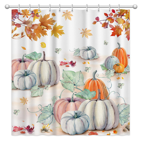 Pinata Fall Shower Curtain for Bathroom, Fall Shower Curtain with Watercolor Pumpkins, Autumn Shower Curtains, Farmhouse Fall Bathroom Decor, Leaves Shower Curtain 72"x78" with Hooks