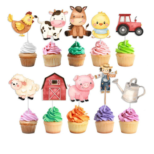 10 Pcs Farm Cupcake Toppers Boho Farm animals Theme | Farm animals Party Supplies for Birthday, Baby Shower | Farm Theme Decoration