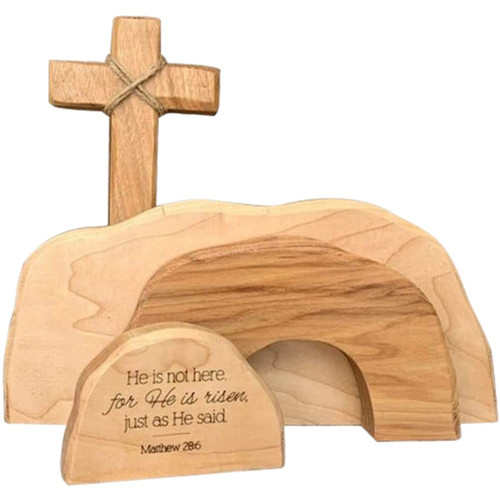 Easter Scene Wooden Decoration,Easter Resurrection Scene Set,Religious Jesus Nativity Scene Decor Wooden Cross Empty Tomb Statue Set, Wooden Jesus Puzzle Statue Easter Home Office Decor (#1)