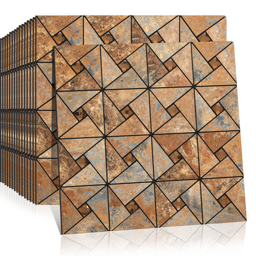 Midcard 8-Sheet Peelable Backsplash Metal Mosaic Tiles, Kitchen Wall Decor with Aluminum Panels, Copper Pinwheel and Glass Mix.