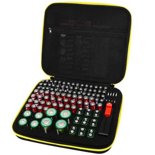 FCDYLBD Battery Organizer Case- Hard Storage Box Bag Holder - Holds 60+ Batteries AA AAA C D 9V Tester BT-168 (Batteries are Not Included)