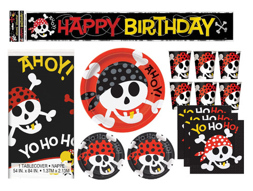 Kids Pirate Theme Birthday Party Decorations and Supplies Plates Napkins Cups Table Cover Banner Serves 16 Guests Children's Birthday Party